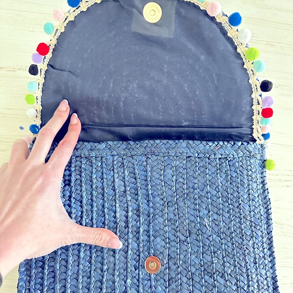 Woven Clutch with Colorful Pom Poms - Picture 2 of 2